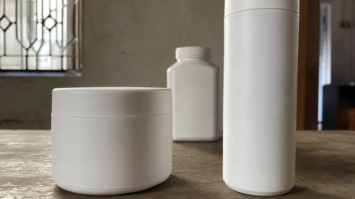 A plain wooden table with unmarked containers arranged for comparison