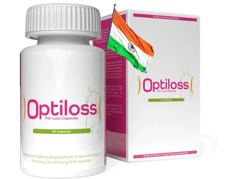 The Optiloss bottle and carton sold in India, marked 60 capsules