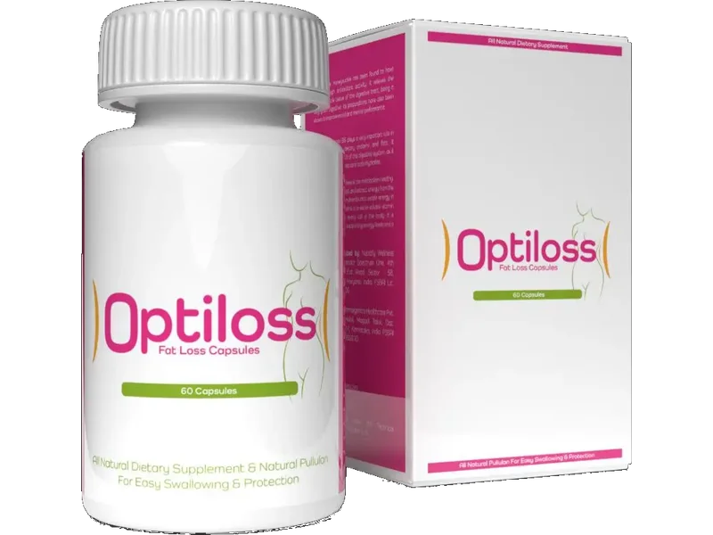 The Optiloss bottle of 60 capsules standing beside its carton